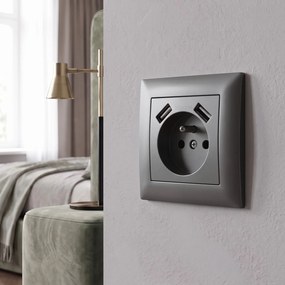 Единичен контакт със заземяване + 2x USB-A OSTE JNH003-G Grey