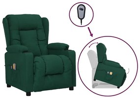 3093439 vidaXL Изправящ масажен стол, тъмнозелен, текстил