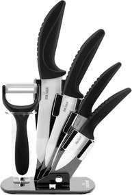 Комплект ножове с поставка ZILNER ZL 5124, 6 части, Белачка, Керамично покритие, Черен