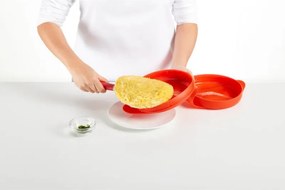 Съд за приготвяне на омлет в микровълнова Lekue 1009030, 25х19х5 см, Платинен силикон, От -60 до +220C, Прозрачен/Червен