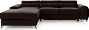 Тъмнокафяв кадифен разтегателен ъглов диван с място за съхранение (ляв ъгъл) Grayson – ELTAP