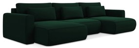 Зелен кадифен разтегателен ъглов диван с място за съхранение (U форма) Kapua – Makamii