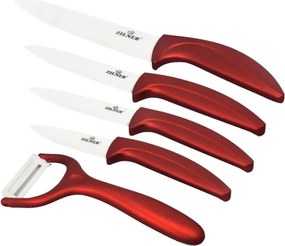 Комплект ножове с поставка ZILNER ZL 5123, 6 части, Белачка, Керамично покритие, Червен