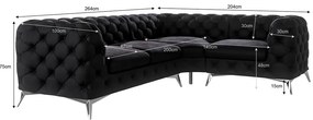 Черен кадифен ъглов диван (десен ъгъл/L форма) Chelsea – Ropez