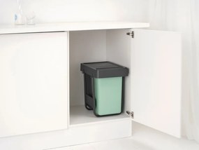 Кош за разделно събиране на боклук Brabantia Sort&Go 1008862, 2x15 л, Вътрешен монтаж с телескопична рамка, Сив/зелен