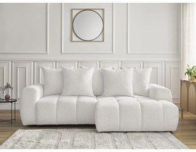 Бял сгъваем/с място за съхранение ъглов диван от прежда с примки от букле (десен ъгъл) Roxelane – Bobochic Paris