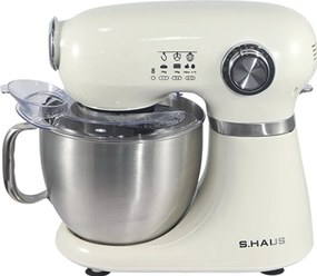 Планетарен миксер Swiss Haus SH-KM2005, 1000W, 5 л, 12 скорости, Плавен старт, Повдигаща се глава, Иноксова купа, Бежов