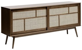 Тъмнокафяв нисък скрин от декор от дъб с плъзгащи се врати 180x80 cm Barrali – Unique Furniture