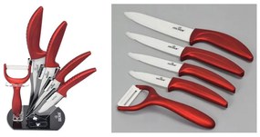 Комплект ножове с поставка ZILNER ZL 5123, 6 части, Белачка, Керамично покритие, Червен