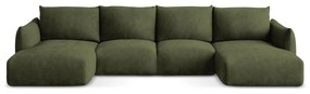 Зелен шенилов сгъваем ъглов диван (U форма) Leila – Makamii