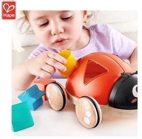 Дървена играчка за дърпане и сортиране, Hape, Калинка, 20 х 18 х 7 см