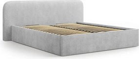 Светлосиво двойно тапицирано легло с място за съхранение с включена подматрачна рамка 160x200 cm Elizabeth – Micadoni