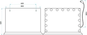 Огледало LED HOLLYWOOD L.Gold 80x60