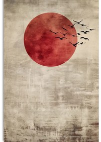 Картина на платно – Japandi червена луна