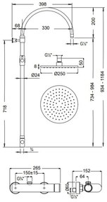 Душ батерия с глава и колона Slim Vicario I-Черен