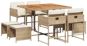 3211324 vidaXL Градински комплект с възглавници, 9 части, бежов полиратан