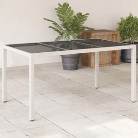 368126 vidaXL Градинска маса със стъклен плот бяла 150x90x75 см полиратан
