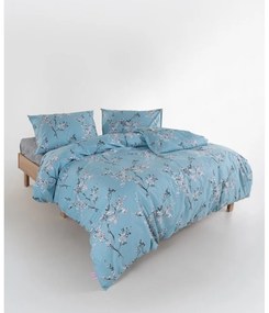 Синьо двойно удължено спално бельо от памук Renforcé 240x220 cm Blue Floral – Mila Home Luxury