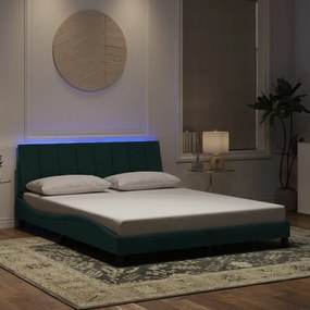 3213790 vidaXL Рамка за легло с LED осветление без матрак Hanko тъмнозелена 160x200 см кадифе