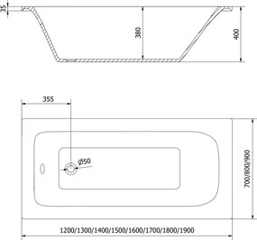 Mexen Vega правоъгълна вана 180 x 80 cm с обшивка, бяла - 55011808000X