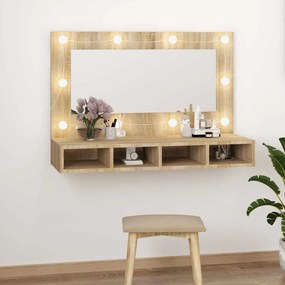 808894 vidaXL Огледален шкаф с LED, сонома дъб, 90x31,5x62 см