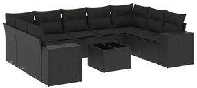 3255342 vidaXL Градински комплект диван с възглавници 10 части черен полиратан
