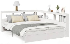 3324353 vidaXL Легло с етажерка за книги, без матрак, 140x200 см, бор масив