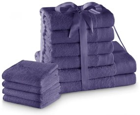 Лилави памучни хавлии и кърпи за баня в комплект 10 бр. от тери Amari – Restilo