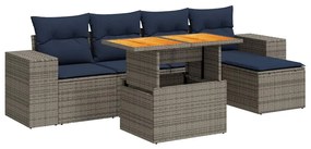 3327365 vidaXL Градински диван с възглавници, 6 части, полиратан, сив
