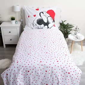 Червено-бяло единично памучно детско спално бельо 140x200 cm Mickey and Minnie "Love" – Jerry Fabrics