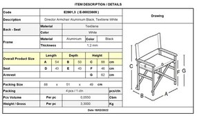 Алуминиев режисьорски стол Ε2601.3 цвят черен-сив