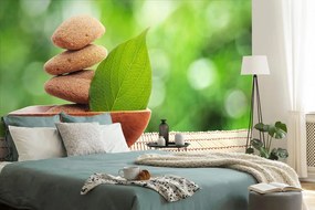 Фототапет – Зен камъни и лист в купа