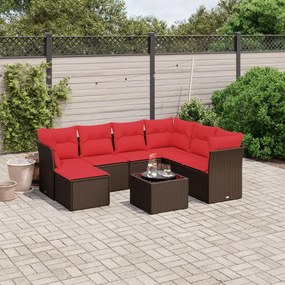 3263230 vidaXL Градински комплект с възглавници, 8 части, кафяв, полиратан