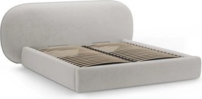 Светлосиво двойно легло 180x200 cm тапицирано с място за съхранение с включена подматрачна рамка Ovalo – Micadoni