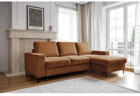 Оранжево-кафяв разтегателен ъглов диван от рипсено кадифе (десен ъгъл) Lofty Lilly – Miuform