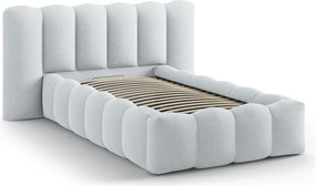 Светлосиво единично легло 90x200 cm тапицирано с място за съхранение с включена подматрачна рамка Lupine – Micadoni