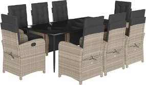 3212604 vidaXL Градински трапезен комплект 9 части с възглавници светлосив