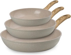 Комплект 3бр тигани Royalty Line RL-FM3, 20/24/28 см, Мраморно покритие, Индукция, Крем