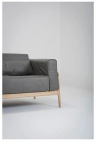 Тъмно сив диван от биволска кожа с масивна дъбова конструкция , 210 см Fawn - Gazzda