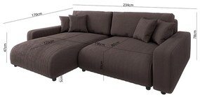 Кафяв разтегателен ъглов диван от рипсено кадифе (променлив) Sara – Ropez