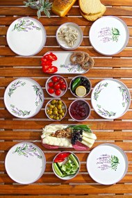 Комплект за закуска (14 броя), цвят Бял, лилав и зелен