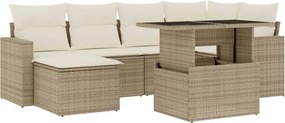 3267418 vidaXL Градински диван с възглавници, 7 части, бежов полиратан