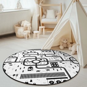 Черно-бял детско килимче за игра подходящо за пране ø150 cm In My Town – Mila Home