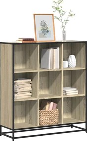 3300861 vidaXL Библиотека, дъб сонома, 97,5x33x107,5 см, инженерно дърво метал