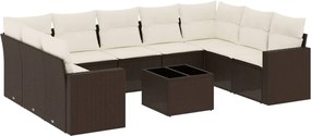 3251750 vidaXL Градински комплект диван с възглавници 10 части кафяв полиратан