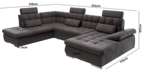 Антрацитен разтегателен ъглов диван с място за съхранение (ляв ъгъл/U форма) Merkur – Ropez
