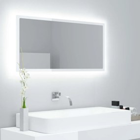 804937 vidaXL LED огледало за баня, бял гланц, 90x8,5x37 см, акрил