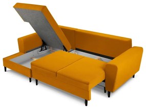 Разтегателен ъглов диван с място за съхранение от рипсено кадифе в цвят горчица (ляв ъгъл) Kyoto – Cosmopolitan Design