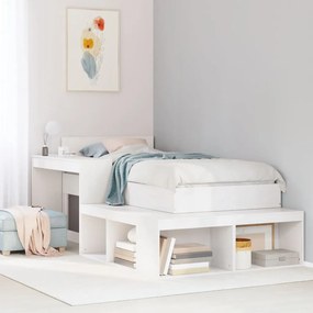 855751 vidaXL Нощно шкафче с бюро, бяло, 232x122x75 см, борово дърво масив