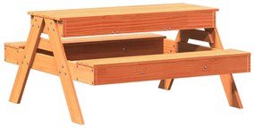 844655 vidaXL Маса за пикник с пясъчник за деца, восъчнокафяв, бор масив